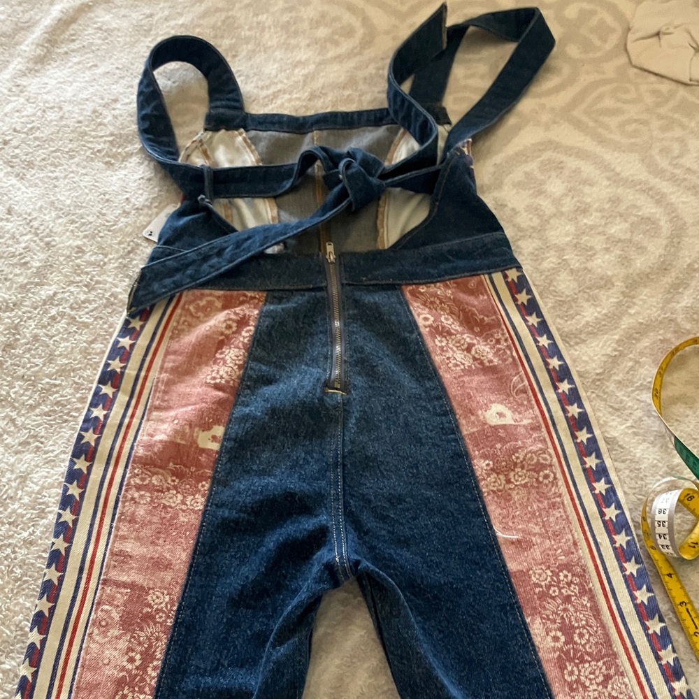 Free People Blue Patchwork Denim Overalls with Americana Panels - Picture 14 of 14